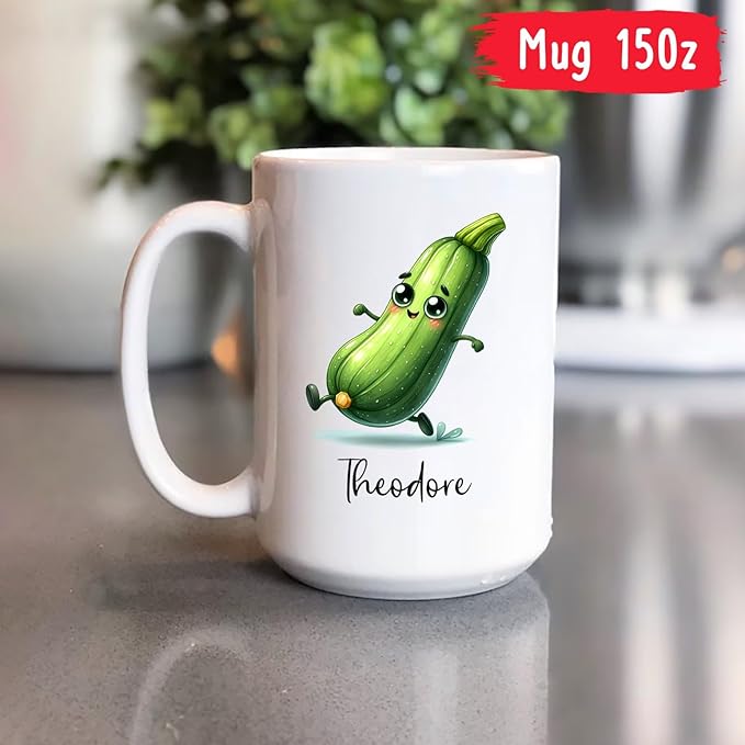 Zucchini Ceramic Mug, Personalized Name Mug Gifts For Men Women Vegetable Enthusiast, Zucchini Lover Cup, Custom Vegetable Travel Coffee Mug 11Oz 15Oz, Zucchini Vegetarian Mug Gift, Vegan Tea Cup