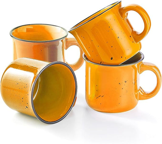 bestone Coffee Mugs Set of 4，16 oz Large Coffee Mugs, Ceramic Mugs with Handles,Salad,Noodles etc Coffee Mugs, Cups for Coffee Cereal Latte ，Microwave & Dishwasher safe，Yellow