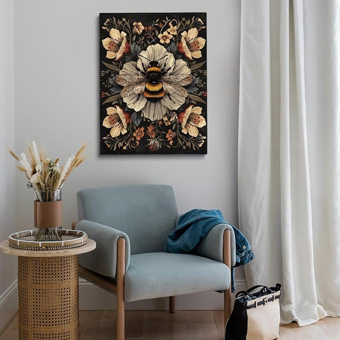 Vintage Bees Poster William Morris Wall Art Print,Vintage Floral Cottagecore Decor Century Dark Academia Decor Botanical Canvas Print for Office Bedroom Living Room 20x30in Large Frame Wall Art