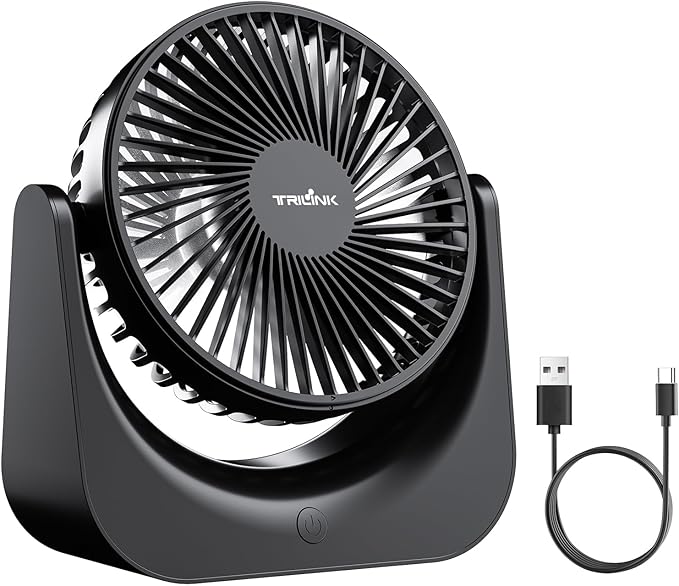 Small USB Desk Fan – 5-Speed Mini Table Fan with Adjustable Tilt, Ultra Quiet, USB Powered, Portable Cooling Fan for Home, Desktop, Bedroom, Bed, Office, Travel, and Camping (Black)