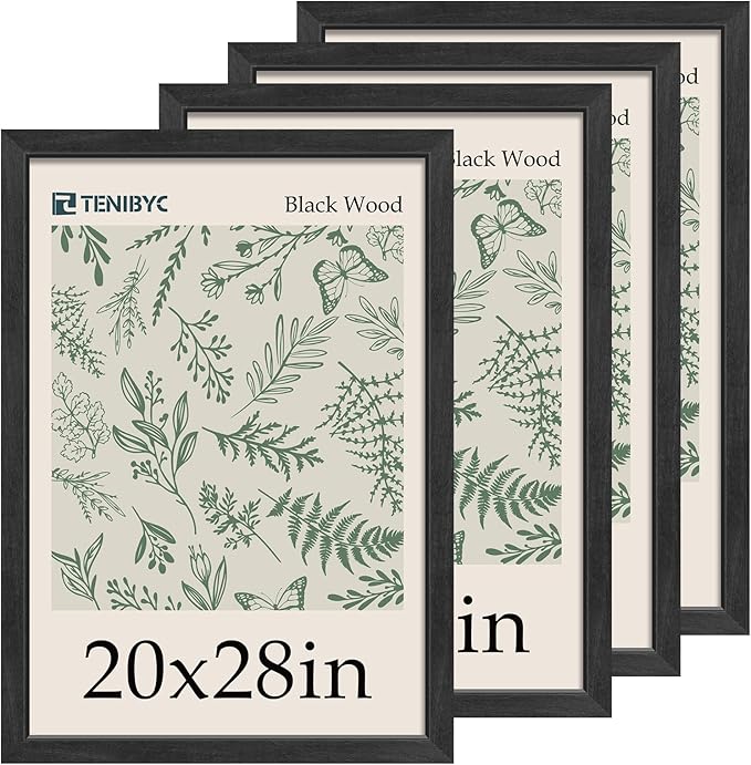 Picture Frame 4 Pack - Solid Wood Poster Photo Frame - Woodgrain Series - Room, Office, Gallery, Studio Display - Wall Hanging