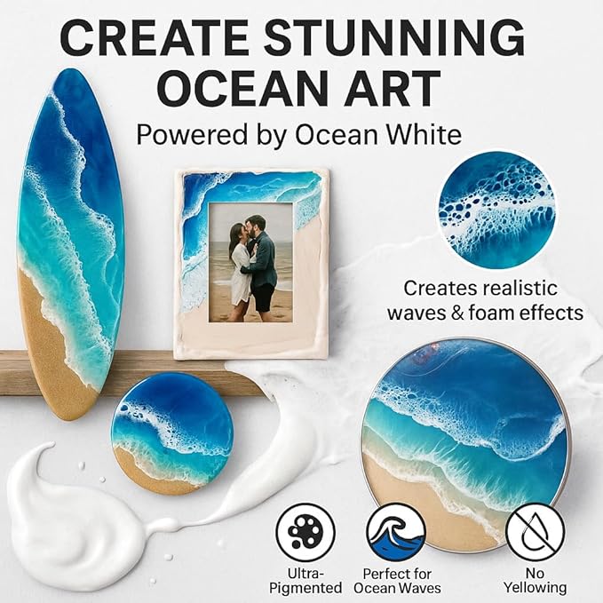 Ocean White Epoxy Resin Pigment Paste XL (191g/6.7oz) – High Concentration Dye for Epoxy & UV Resin, Opaque White Pigment for Ocean Waves, Lacing, Cells, 3D Flower Coasters & Epoxy Art