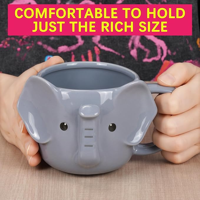 Elephant Mug 14 oz Cute Ceramic Coffee Mug 3D Porcelain Tea Mug for Women Kawaii Cup Elephant Gifts Christmas Gifts Housewarming Holiday Birthday Gifts for Women Mom Kids Men and Friend