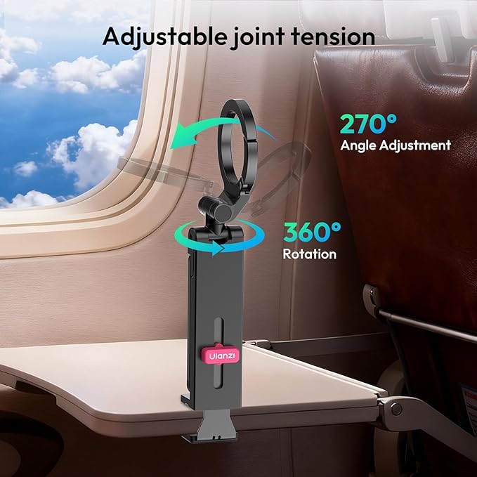 ULANZI Airplane Phone Holder, MA88 Magnetic Phone Tripod for Flying Desk Office,360° Rotation Selfie Stick for Magsafe iPhone 17/16/15/14/13/12, Airplane Hands-Free Trave Essentials, Black