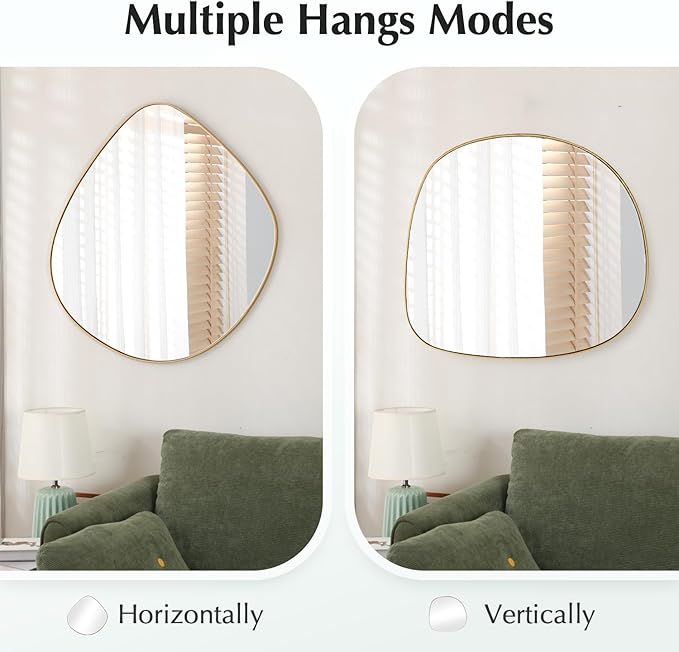 Asymmetrical Wall Mirror Matel Gold Framed Wall Mirror for Living Room Bedroom Bathroom Entryway Wall Decor 19.8" L x 19.0" W ELE-005Gold