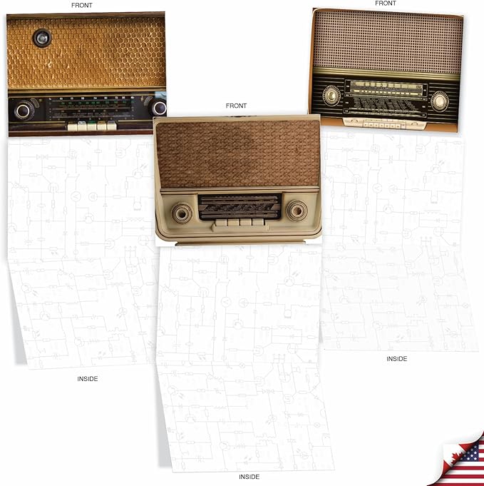 The Best Card Company - 10 Fun Cards for All Occasions for Men and Women (4 x 5.12 Inch) - Boxed Assorted Notecard Set, Blank Inside - Radio Days M3086-NB