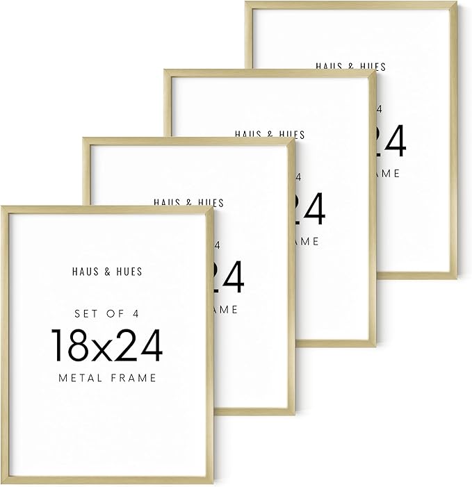 HAUS AND HUES 18x24 Gold Metal Picture Frames - Premium Aluminum with Hanging Hardware, Shatterproof Plexiglass - Perfect for Home or Office (18x24 in, Gold, Set of 4)