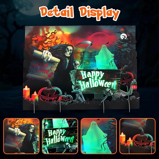 Halloween Cards, Happy Halloween Greeting Card, 3D Popup Card with Light and Music, Horror Skull, Pumpkin, Holiday Gift Card for Husband Wife Mom Men Women