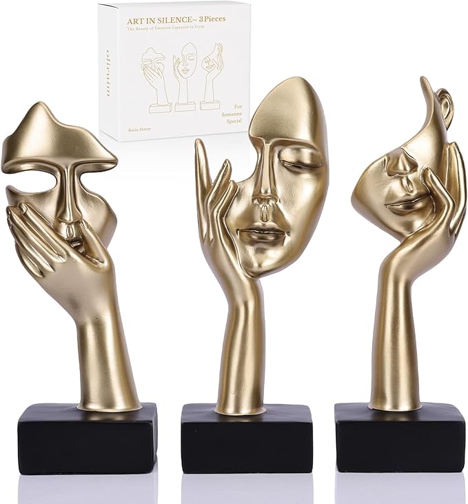 oliruim 3 Pcs Thinker Large Statue Set - Black Glod Art Abstract Home Accent Figurines for Living Room, Bedroom, Shelves, Office Desktop, Coffee Table Decor, Gift for Women (3 Pcs Black Glod, 9")