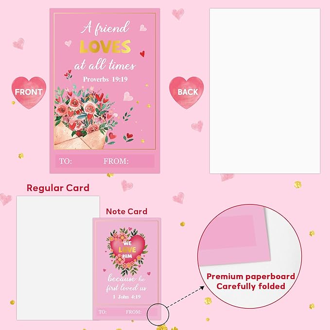 TICIAGA 72PCS Valentine's Day Religious Themed Greeting Cards with Envelop Retro Bible Notecard Sticker for Kids Flower Heartfelt Exchange Gifts for Boys and Girls Christian Classroom Party Favors