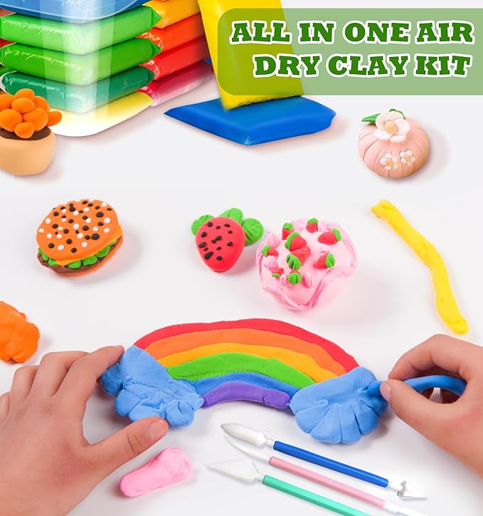 Air Dry Clay 100 Colors Foam Clay Non-Sticky Soft Air Dry Foam Clay, Moldable Super Light Clay with Sculpting Tools, Guide, Perfect for Arts, Crafts