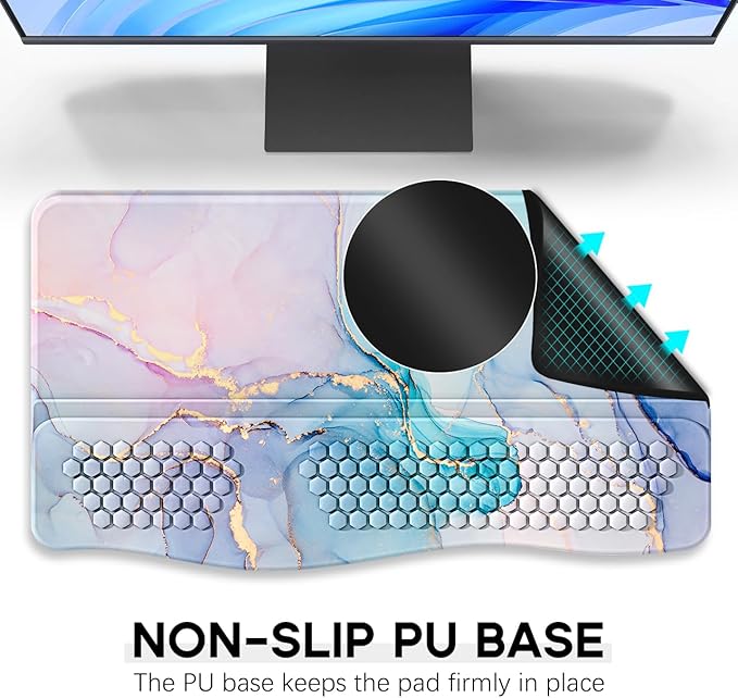JIKIOU Keyboard Stand with Wrist Rest, Computer Keyboard Stand Pad with Non-Slip Base, Comfy Ergonomic Keyboard Riser Holder for Gaming Office Home 17.13x9.5 in Marble Blue