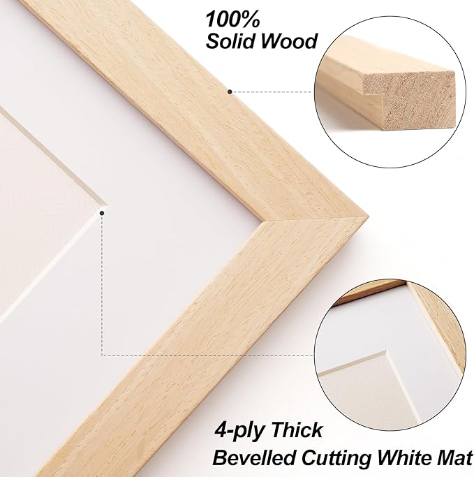 Yaetm 20x24 Picture Frame Matted to 16x20 Set of 3, Natural Solid Oak Wood Frame with Plexiglass for Wall Mount, Wide Molding (3 pack, Oak)