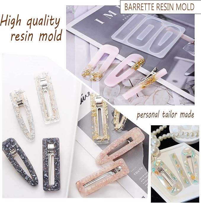 63PCS Resin Molds DIY Hair Clip Jewelry Casting Mold,hair Clips Mold for Hair Pin Making, Hair Pin Silicone Molds for Epoxy Resin Crafts