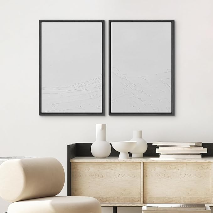 SIGNWIN Framed Canvas Print Wall Art Set Geometric Gray Pastel Color Field Landscape Abstract Shapes Illustration Modern Art Minimalism Decorative for Living Room, Bedroom, Office - 24"x36"x2 Black