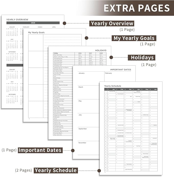 AHGXG 2026 Planner, Weekly and Monthly, Jan 2026 - Dec 2026, 12 Months, 2026 Calendar Planner Book with Tabs for Men Women School Home Office Supplies, A5 (6" X 8.38"), Coffee