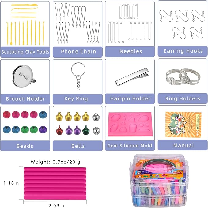 Polymer Clay - Ixiaoyoo 50 Colors Modeling Clay Set for Kids, Oven Baked Model Clay, Non-Sticky, with Sculpting Tools, Gfit for Children and Artists
