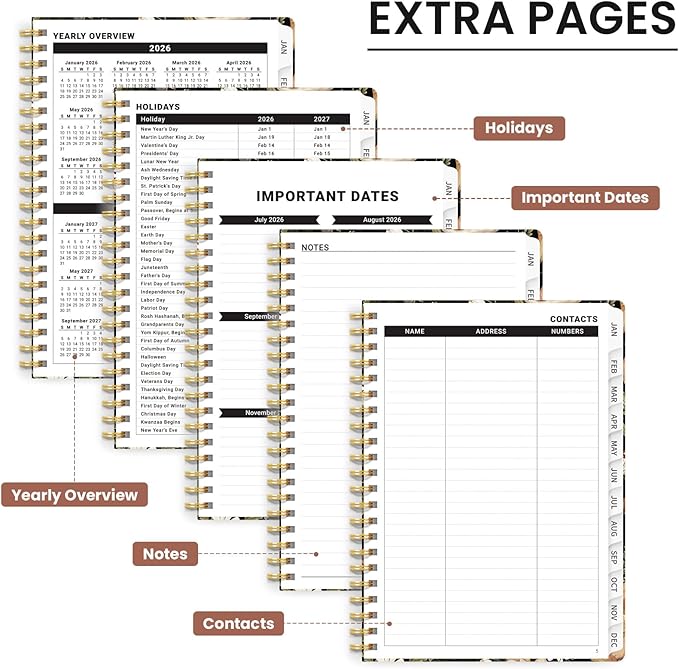 2026 Planner, Monthly and Weekly Calendar Planner for Women, Jan 2026 - Dec 2026, Hardcover Pretty 2026 Agenda Planner Book with Tabs, Spiral Bound, Perfect for School Office Home Supplies, 6.3" x 8.5" - Mushroom