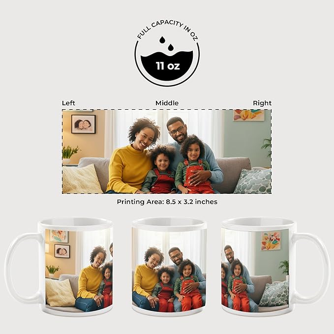 Personalized Mug, Custom Ceramic Mug with Photo and Text, 11oz, Pack of 50, Glossy Coffee Cup, Perfect for Christmas, Secret Santa or as Holiday Gift for Family or Friends, White/White