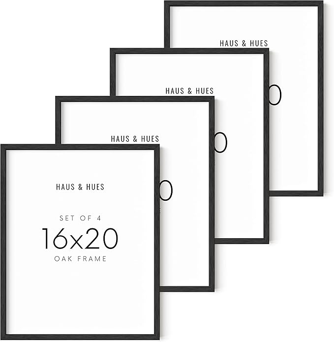 HAUS AND HUES 16x20 Black Oak Frame Set of 4 - Wooden Wall Display, Canvas & Poster Holders