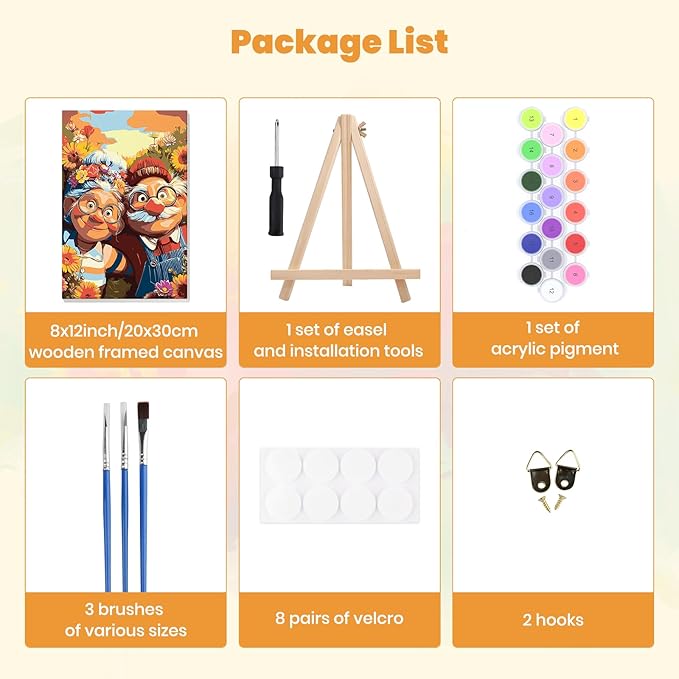 MXJSUA Elderly Couple Framed Paint by Numbers for Adults Beginners, Easy Adults' Paint-by-Number Kits on Canvas with Easel, Acrylic Number Painting Crafts Kits Gifts for Home Decor, 8x12inch