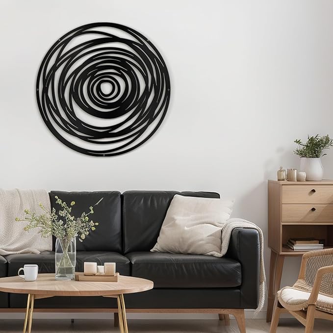 SIGNLEADER Metal Wall Art Decor Abstract Geometric Circles Minimalist Modern Abstract Wall Sculpture Hangings Home Decoration for Living Room, Bedroom, Bathroom, Kitchen, Outdoor - 18" Black