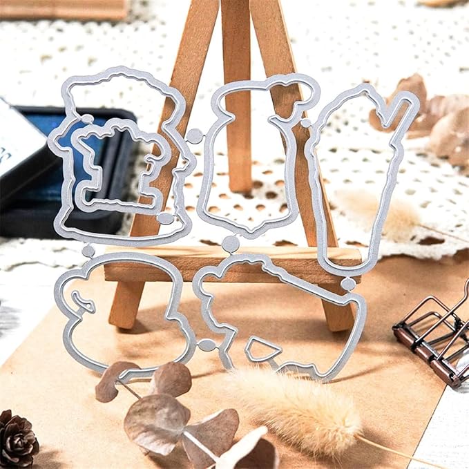 Coffee Beans Cup Stamps and Cutting Dies for Card Making DIY Transparent Silicone Clear Stamp and Metal Die Cuts Sets for Scrapbooking Paper Greeting Cards Decor Seals Craft Supplies
