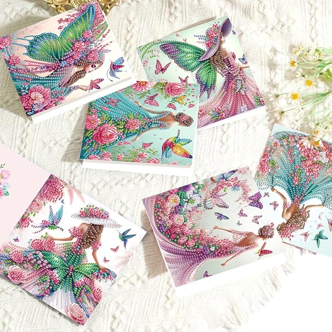 Ceitura 6Pcs DIY Diamond Art Painting Crafts Rhinestone Painting Greeting Card Making Kit Postcard for Holiday Christmas New Year Party Favors (Fairy Girl)