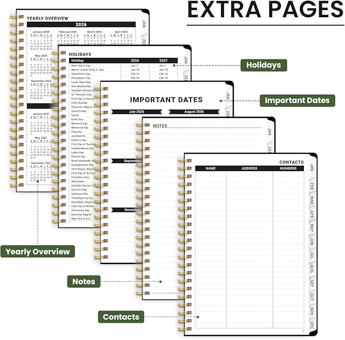 2026 Planner, Weekly and Monthly Calendar Planner for Women, Jan 2026 - Dec 2026, Hardcover Planning Agenda book with Tabs, Spiral Bound, Inner Pocket, Perfect for School Office Supplies, 6.3" x 8.5" - Ladybug Garden