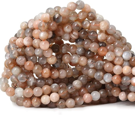 60PCS 6mm Natural Orange Moonstone Gemstone Round Loose Beads for DIY Bracelet Necklace Earrings Jewelry Making 1 String 15 Inches