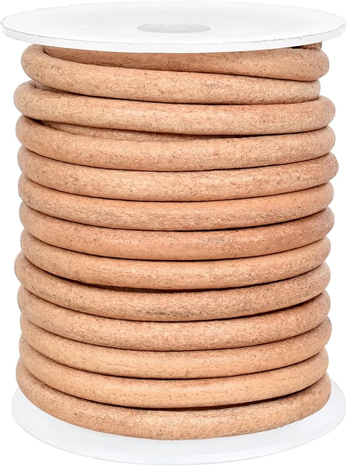 GENIQUE Real/Genuine Round Leather String Cord for Necklace, Bracelets, Jewellery, Braiding (Natural Distressed, 4mm)
