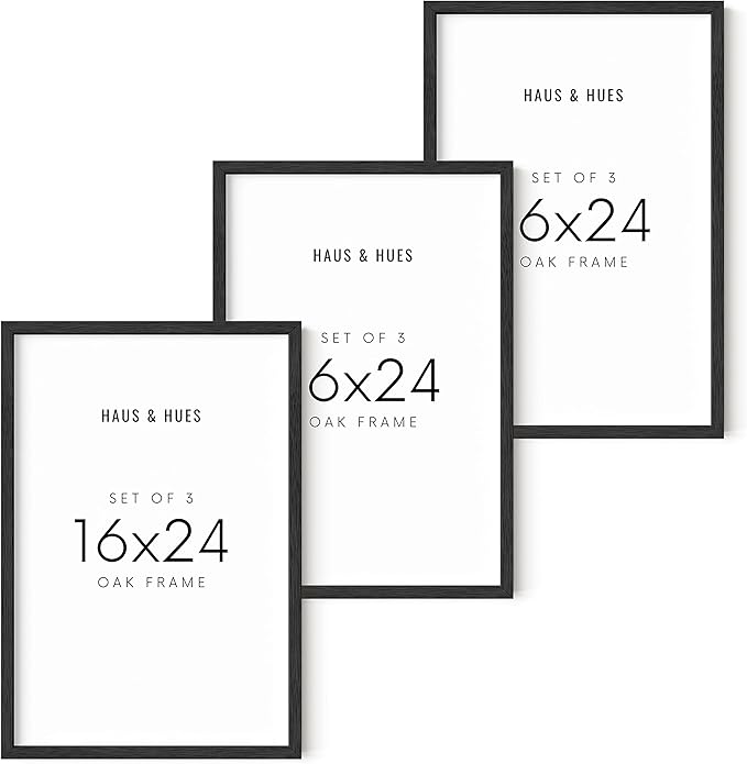 HAUS AND HUES 16x24 Black Oak Frame Set of 3 - Large Wooden Poster Display Pack