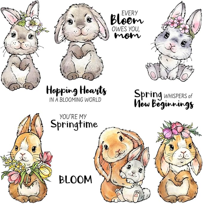Flowers Rabbit Animals Stamps and Cutting Dies for Card Making DIY Transparent Silicone Clear Stamp and Metal Die Cuts Sets for Scrapbooking Paper Greeting Cards Decor Seals Craft Supplies