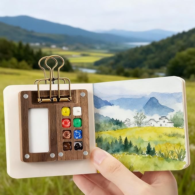 Mini Watercolor Travel Set,Portable Travel Water Color Kit With 12/24 Color Paints,Includes Picture Book & Mini Palette & Brushes,For Painters Artists Students (15)