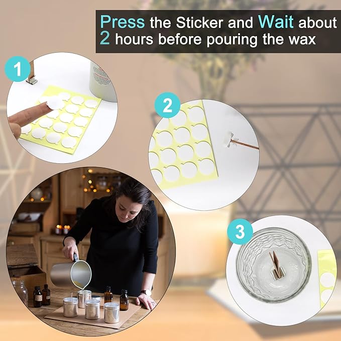 240PCS Candle Making Kit, Candle Wick Stickers, Candle Making Supplies, Double-Sided Stickers with The Little ‘‘Tail’’, Hot Wax Stickers for Candle Making