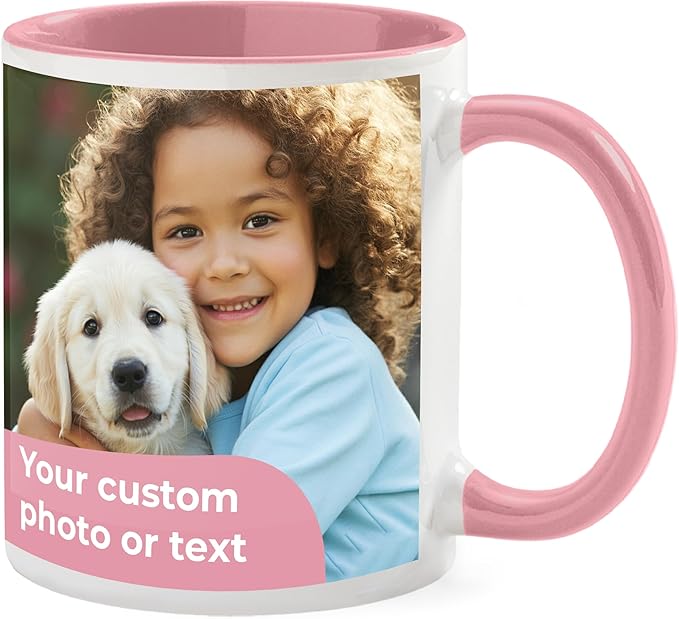 Personalized Mug, Custom Ceramic Mug with Photo and Text, 11oz, Pack of 50, Glossy Coffee Cup, Perfect for Christmas, Secret Santa or as Holiday Gift for Family or Friends, White/Pink