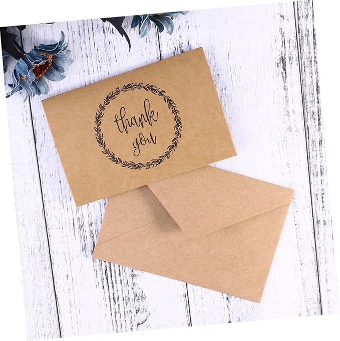 VILLCASE 20Pcs Thanksgiving Kraft Paper Greeting Cards with Envelopes Folded Blank Blessing Notes for Expressing Gratitude and Wishes Rustic Vintage Style Thank You Cards for Holiday and