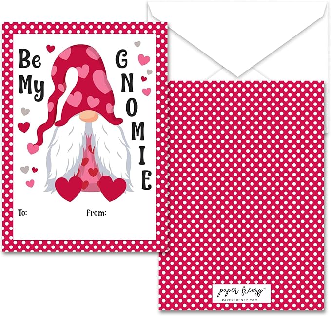 Paper Frenzy Gnome Themed Valentines - 25 pack WITH ENVELOPES