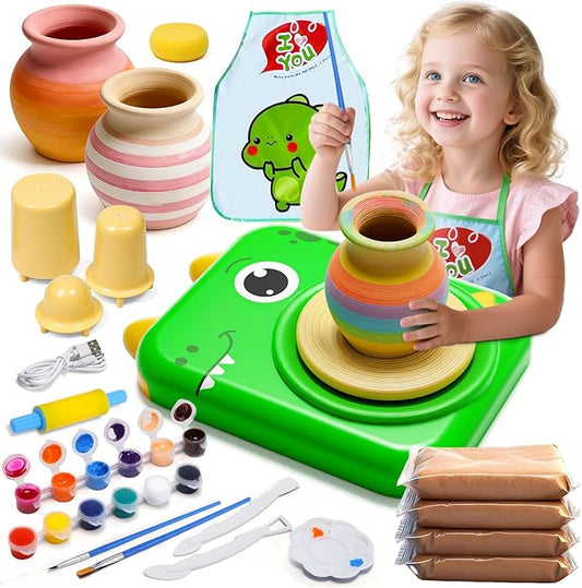 Skirfy Pottery Wheel for Kids - Arts and Crafts for Kids Ages 8-12,Complete Pottery Painting Kit Arts with Clays Mold,Art Supplies Toys for Girls Boy Birthday Gift for 6+,Christmas Gifts for Grandkids