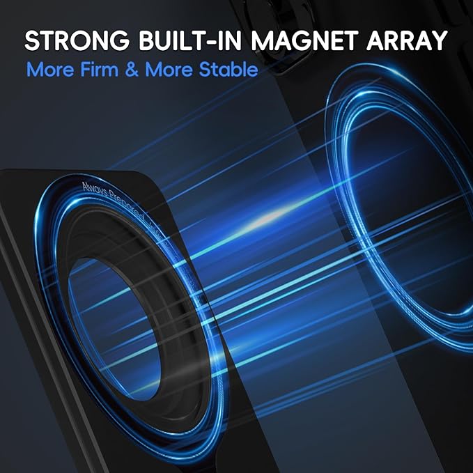 Cell Phone Stand,Adjustable Height and Angle Foldable Phone Holder for Desk, Aluminum Cell Phone Holder,Strong Magnetic Phone Stand Compatible with iPhone 16/15/14/13/12 Series (Black)