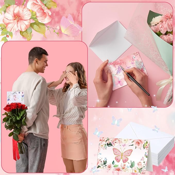 100 Pcs Butterfly Cards with Envelopes 4x6, Blank Note Cards and Envelopes Ideal Stationary Set for Spring Summer Easter, Assorted Butterfly Designs