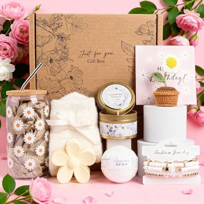 Birthday Gifts for Women, Self Care Gifts Baskets Care Package for Women, Happy Birthday Gifts for Teen Girls, Her, Mom, Sister, Best Friend, Wife, Girlfriend, Coworker, Sending Sunshine Sunflower