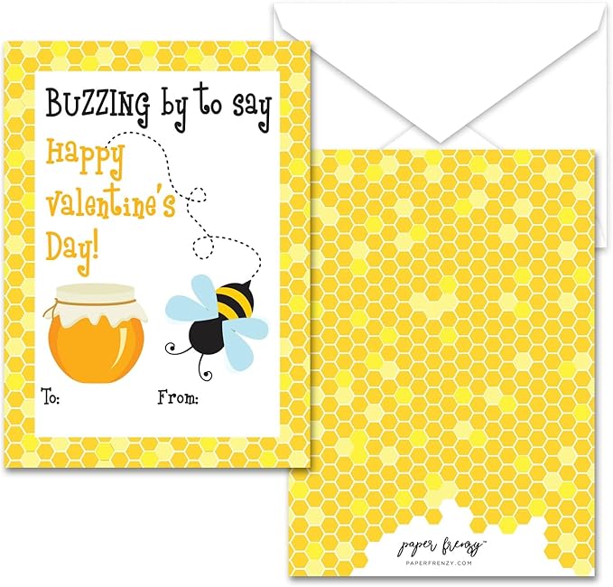 Paper Frenzy Bumble Bee Themed Valentines - 25 pack WITH ENVELOPES