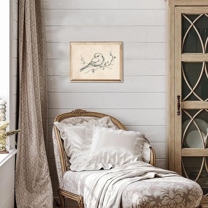 uniro Vintage Wall Art Prints Farmhouse Decor Bird Sketch Canvas Oil Painting Neutral Bird Line Drawing Beige Decor Minimalist Spring Artwork Pictures for Bedroom Gallery Living Room De cor (8" x 10"-UNFRAMED)