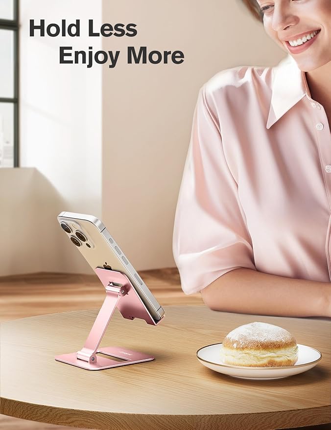 Nulaxy 2 Pack Dual Folding Cell Phone Stand, Fully Adjustable Phone Holder for Desk, Compatible with iPhone 16 15 14 13 12 11, Nintendo Switch, All Phones, Rose Gold