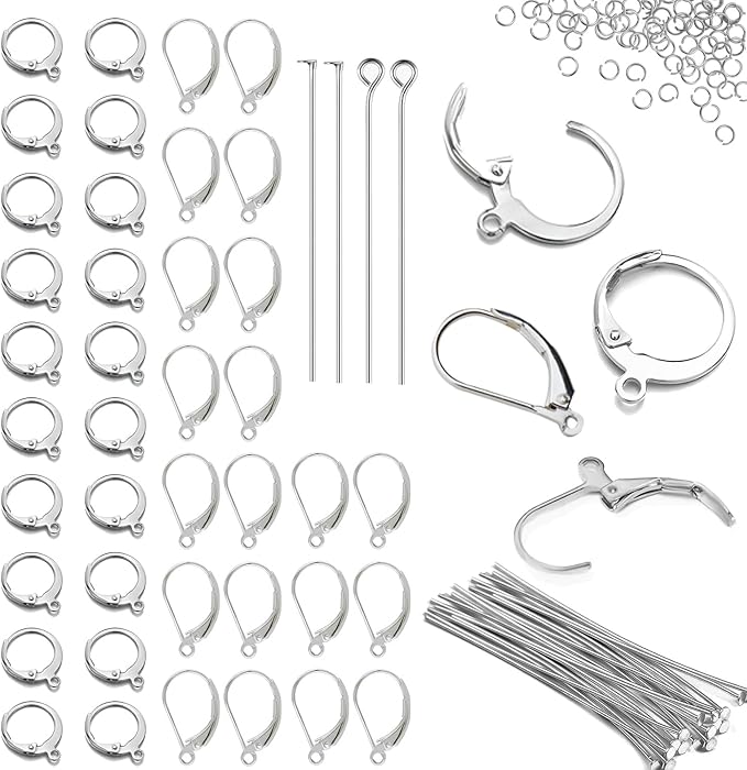 180Pcs No Tarnish Leverback Hooks for Earring Making, stino Hypoallergenic Stainless Steel Jewerly Findings Supplies, Gold Plated & Silver Set (Silver)