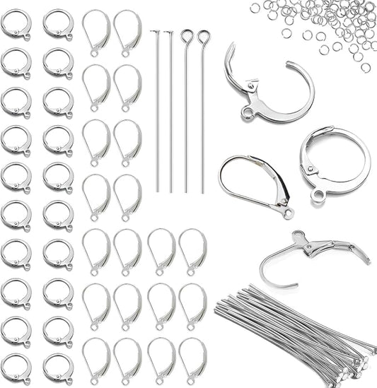 180Pcs No Tarnish Leverback Hooks for Earring Making, stino Hypoallergenic Stainless Steel Jewerly Findings Supplies, Gold Plated & Silver Set (Silver)