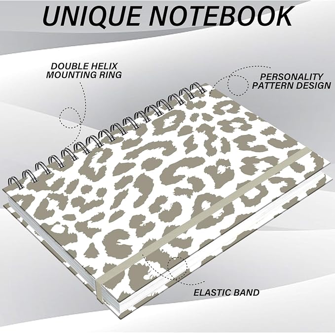 Spiral Notebook,Hardcover Journal Wide Ruled Spiral Notebook,A5 5.5 x 8.3 Inch,80GSM Thick Paper 60 Sheets 120 Pages for Girls Women School Office Aesthetic Cute-Grey Leopard Cheetah