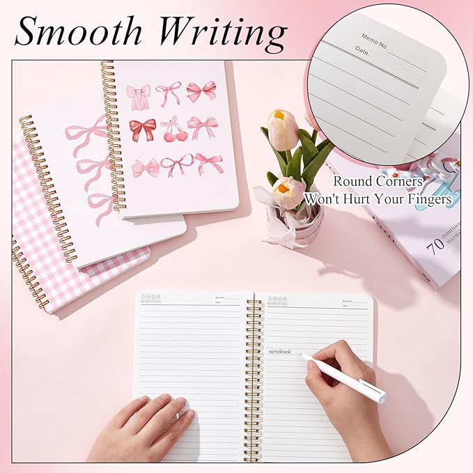 8 Pack Pink Bow Spiral Notebooks, Cute Coquette Preppy Journal A5 Aesthetic Notebook Christmas Gifts for Women, Ruled Bowknot Coquette Stuff Pink Bow Bible Journal 5.5 x 8.3 Inch