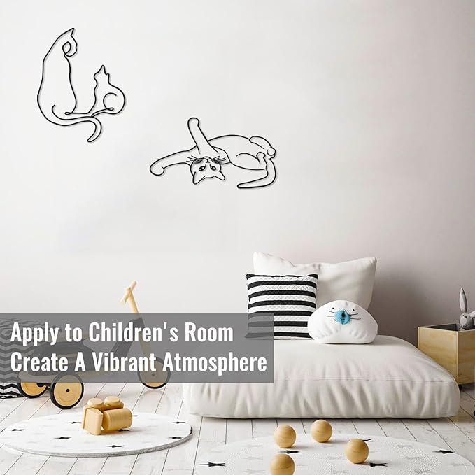 TYLCC Black Metal Cat Wall Decor Minimalist Abstract Cat Wall Art Line Drawing Art for Living Room Bedroom Decorations (Roll)